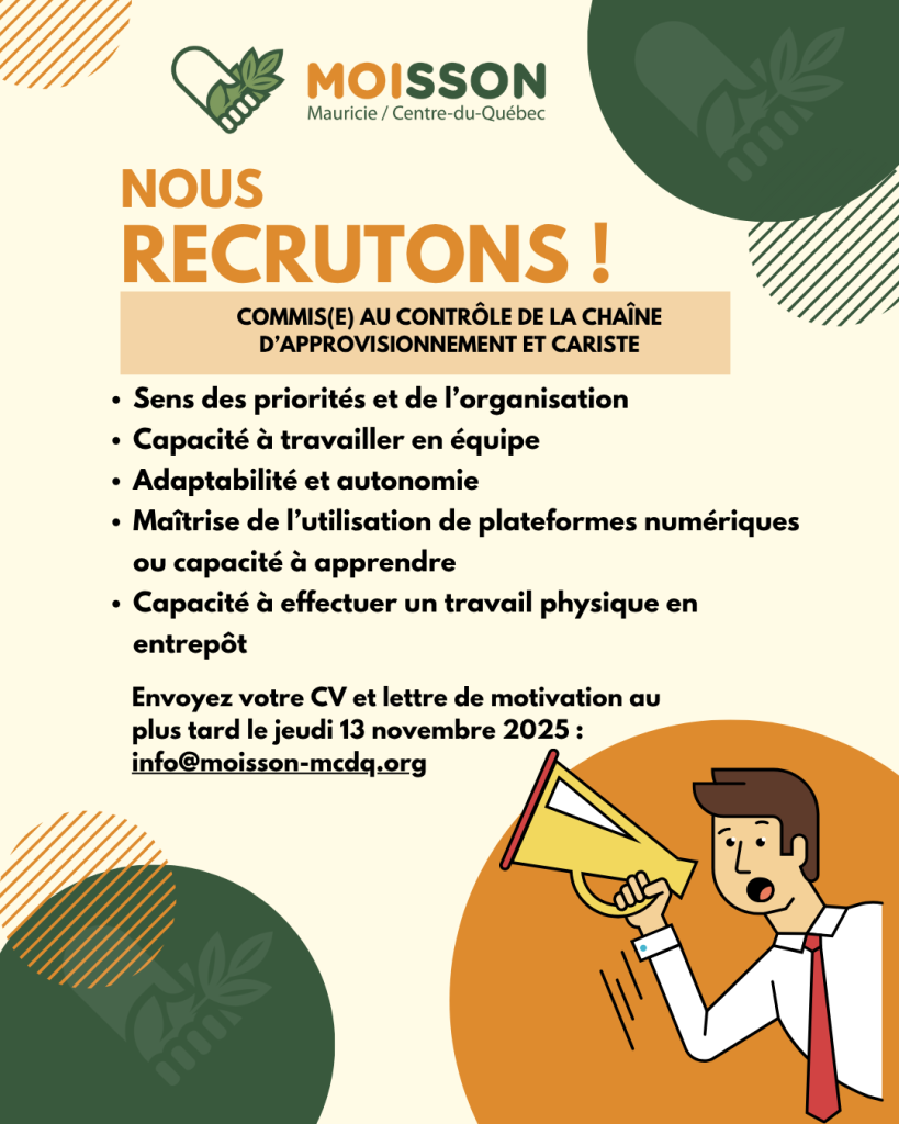 Offre d’emploi : Commis(e) au contrôle de la chaîne d’approvisionnement et cariste
