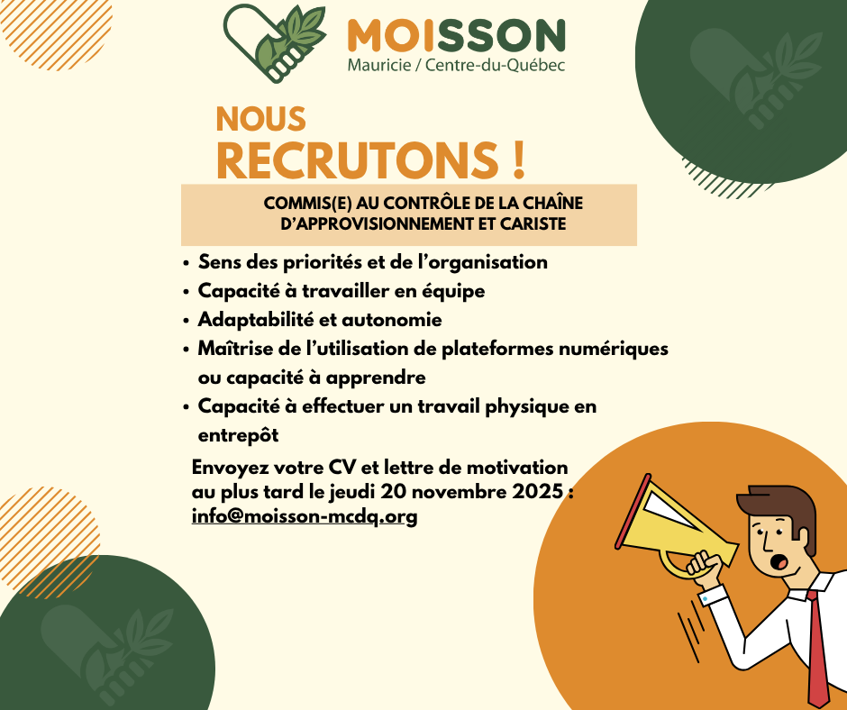 Offre d’emploi : Commis(e) au contrôle de la chaîne d’approvisionnement et cariste